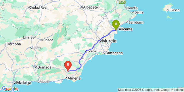 Map: Alicante Airport (ALC) to Tabernas