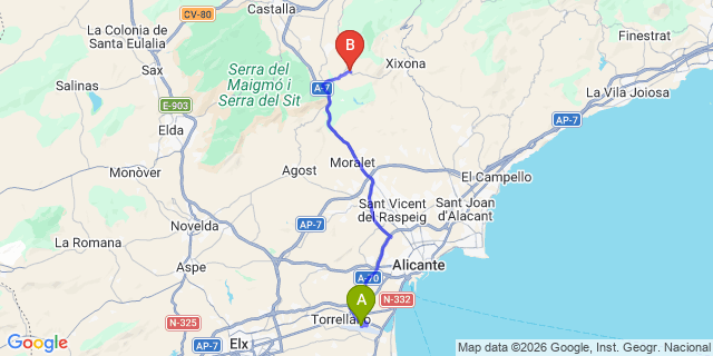 Map: Alicante Airport (ALC) to Tibi