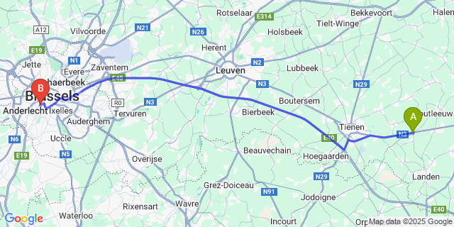 Map: Brussels Midi Train Station to Orsmaal-Gussenhoven
