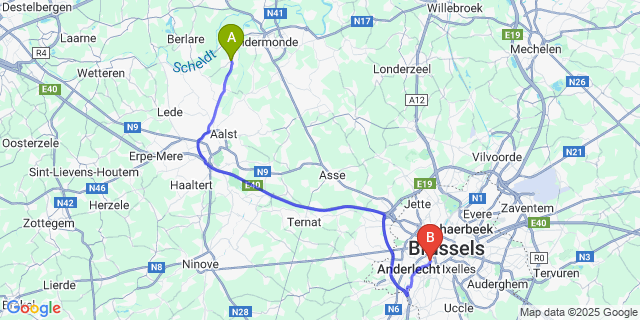 Map: Brussels Midi Train Station to Oudegem
