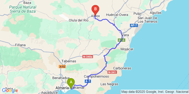 Map: Almeria Airport (LEI) to Albox