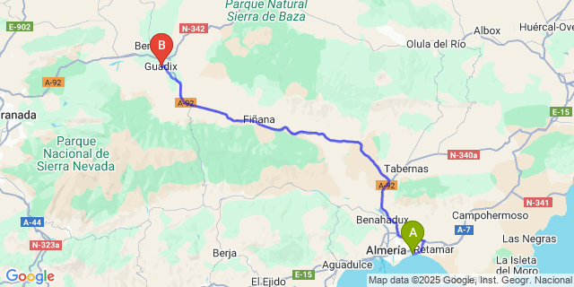 Map: Almeria Airport (LEI) to Guadix