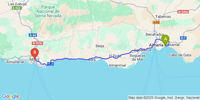 Map: Almeria Airport (LEI) to Motril