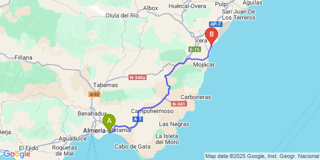 Map: Almeria Airport (LEI) to Vera Playa