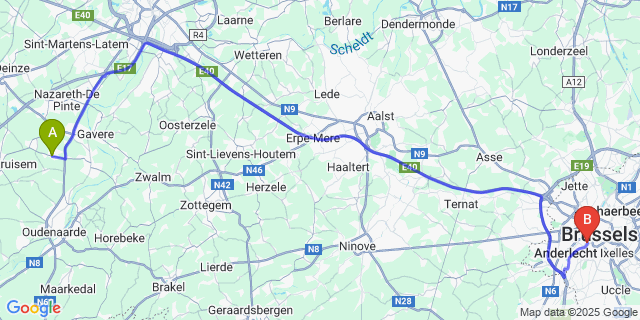 Map: Brussels Midi Train Station to Ouwegem