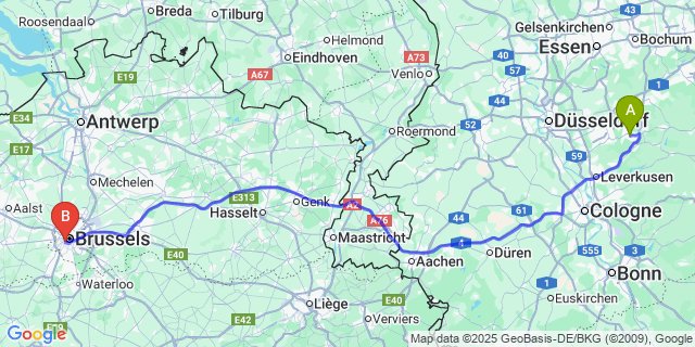 Map: Brussels Midi Train Station to Paal
