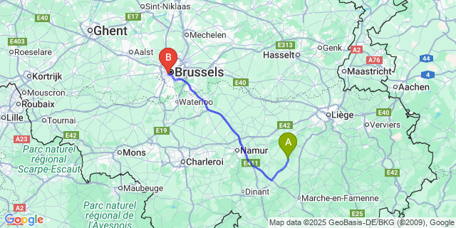 Map: Brussels Midi Train Station to Pailhe