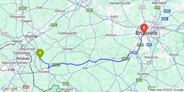 Map: Brussels Midi Train Station to Pecq