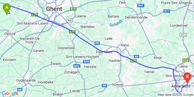Map: Brussels Midi Train Station to Poesele