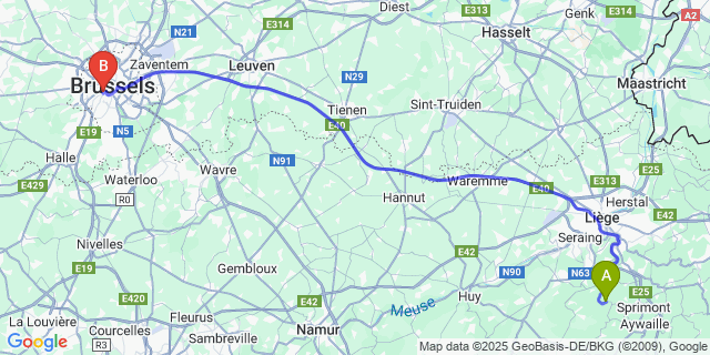 Map: Brussels Midi Train Station to Poulseur