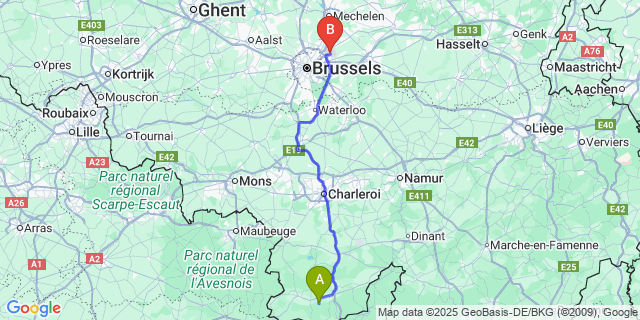 Map: Brussels Zaventem Airport (BRU) to Presgaux