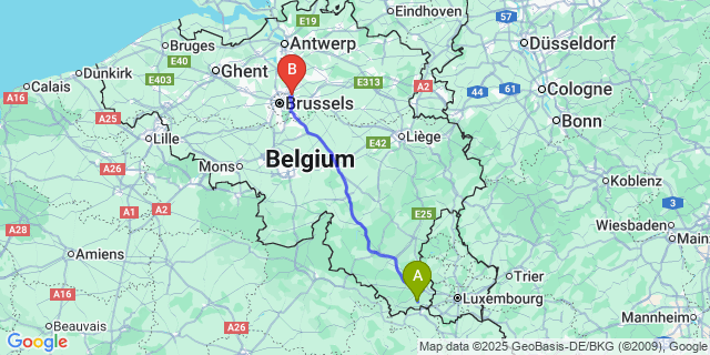 Map: Brussels Zaventem Airport (BRU) to Rachecourt