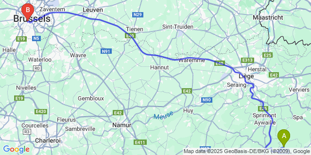 Map: Brussels Midi Train Station to Rahier