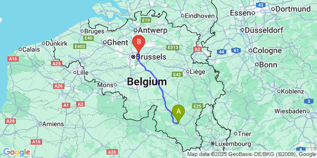 Map: Brussels Zaventem Airport (BRU) to Recogne