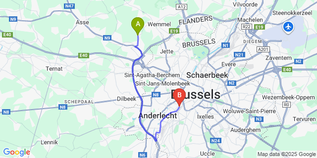 Map: Brussels Midi Train Station to Relegem