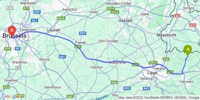 Map: Brussels Midi Train Station to Remersdaal