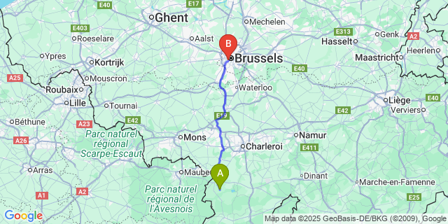 Map: Brussels Midi Train Station to Renlies