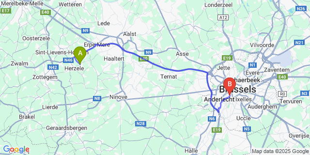 Map: Brussels Midi Train Station to Ressegem