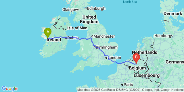 Map: Brussels Zaventem Airport (BRU) to Roisin