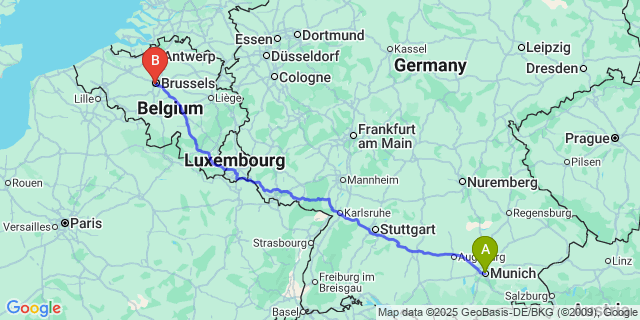 Map: Brussels Midi Train Station to Roy