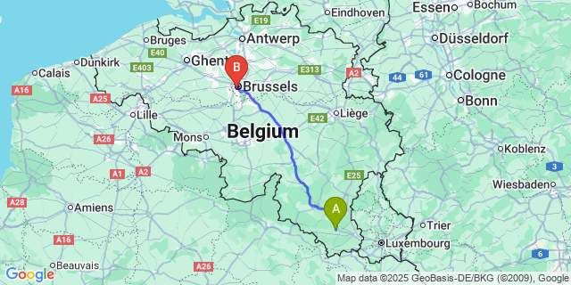 Map: Brussels Midi Train Station to Rulles