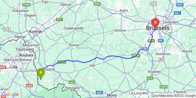 Map: Brussels Midi Train Station to Rumes