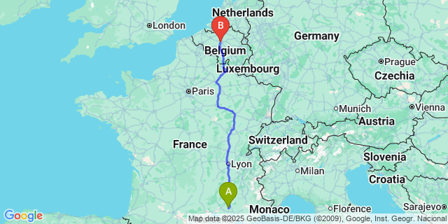 Map: Brussels Midi Train Station to Saint-Rémy