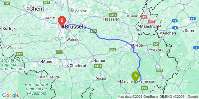 Map: Brussels Midi Train Station to Samrée