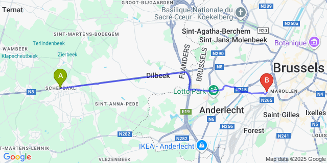 Map: Brussels Midi Train Station to Schepdaal