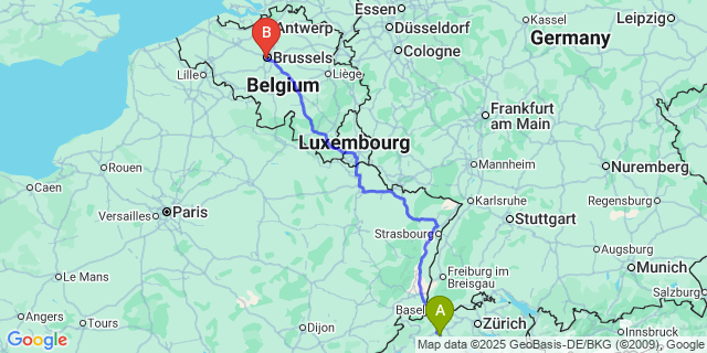 Map: Brussels Midi Train Station to Schore