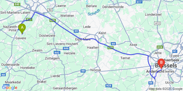 Map: Brussels Midi Train Station to Semmerzake