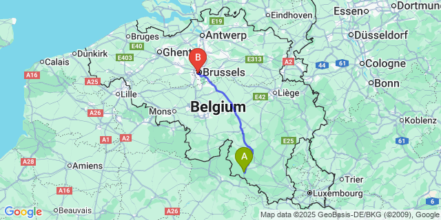 Map: Brussels Midi Train Station to Sensenruth