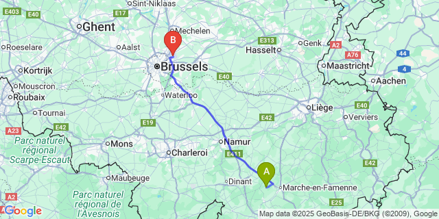 Map: Brussels Zaventem Airport (BRU) to Serinchamps