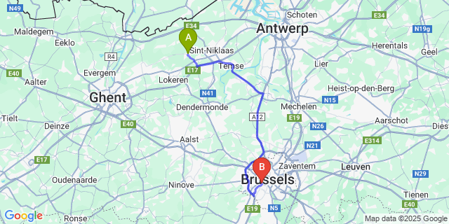 Map: Brussels Midi Train Station to Sinaai