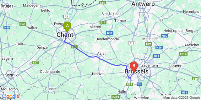 Map: Brussels Midi Train Station to Sint-Amandsberg