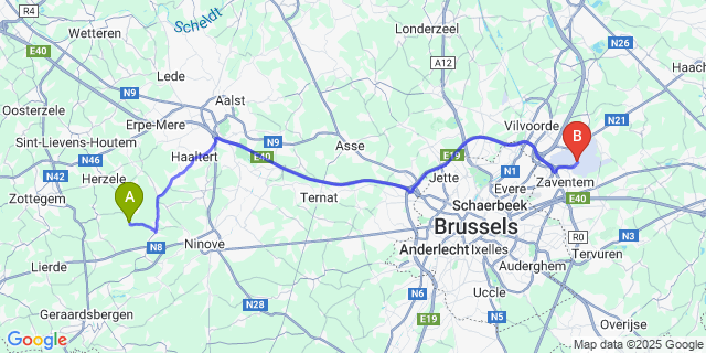 Map: Brussels Zaventem Airport (BRU) to Sint-Antelinks