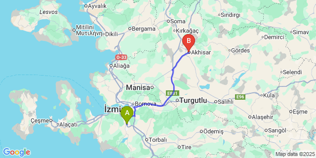 Map: Izmir Adnan Menderes Airport (ADB) to Akhisar