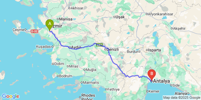 Map: Izmir Adnan Menderes Airport (ADB) to Antalya