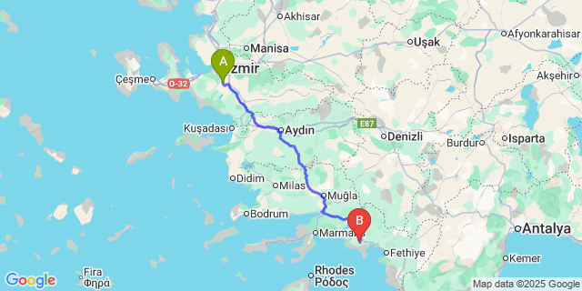 Map: Izmir Adnan Menderes Airport (ADB) to Dalaman