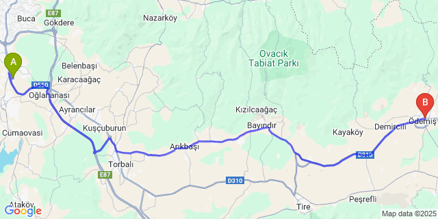 Map: Izmir Adnan Menderes Airport (ADB) to Ödemiş