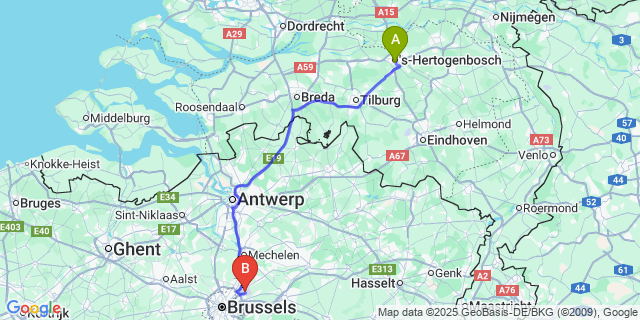 Map: Brussels Zaventem Airport (BRU) to Sint-Jan