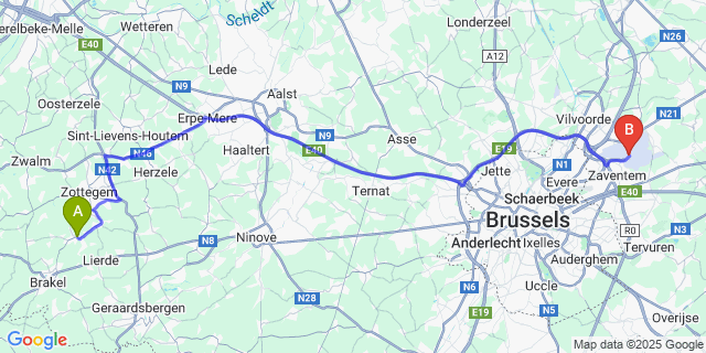 Map: Brussels Zaventem Airport (BRU) to Sint-Maria-Oudenhove