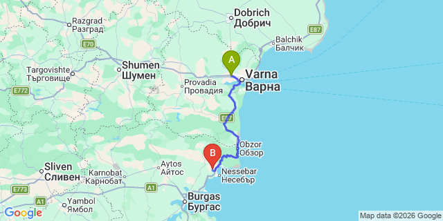 Map: Varna Airport (VAR) to Ravda