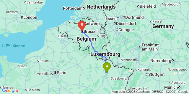 Map: Brussels Midi Train Station to Sivry