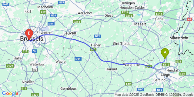 Map: Brussels Midi Train Station to Slins