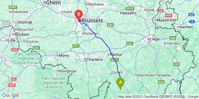 Map: Brussels Midi Train Station to Sohier