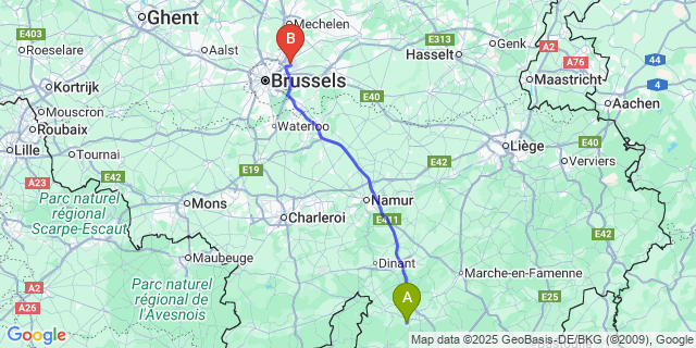 Map: Brussels Zaventem Airport (BRU) to Sohier
