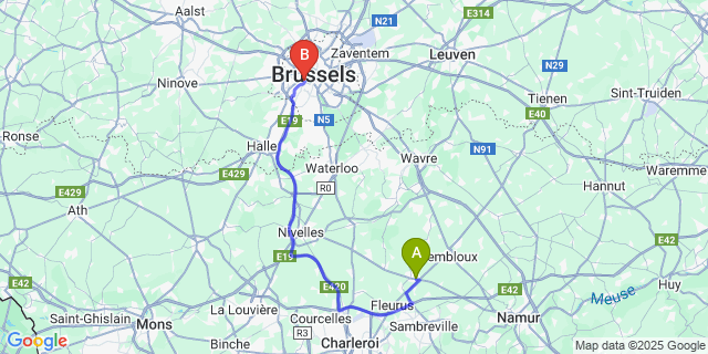 Map: Brussels Midi Train Station to Sombreffe