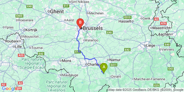 Map: Brussels Midi Train Station to Sosoye