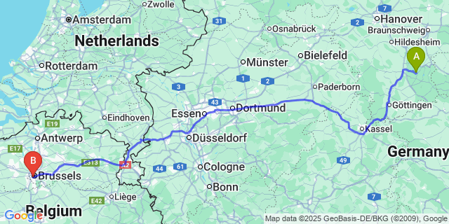 Map: Brussels Midi Train Station to Stave
